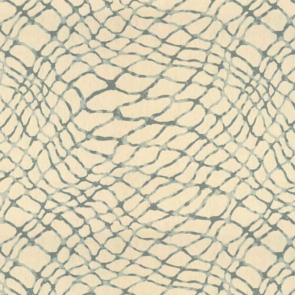 Pale pebble linen with blue-grey irregular interlocking organic lines