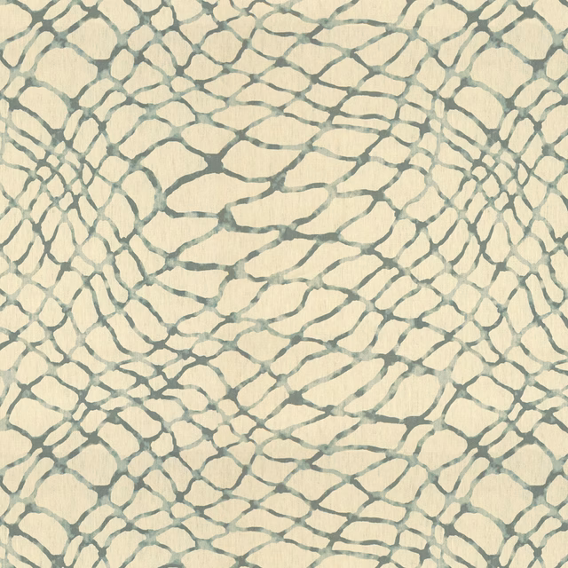 Pale pebble linen with blue-grey irregular interlocking organic lines