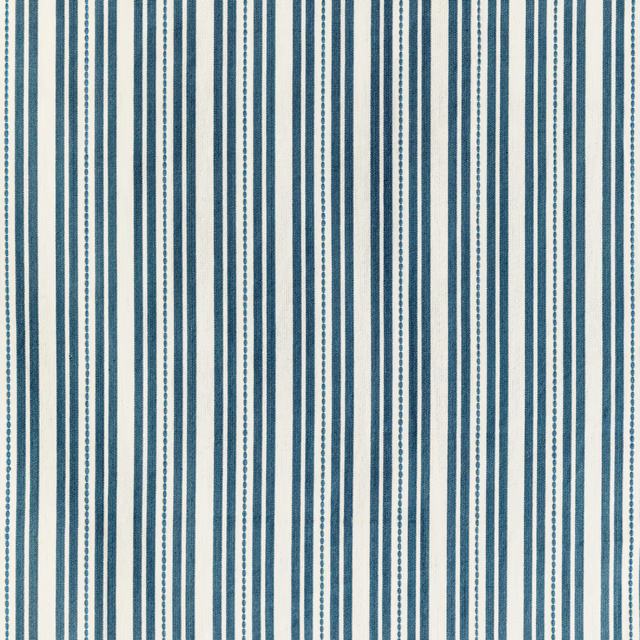 Cream cotton fabric with narrow deep teal solid, dotted and broken vertical stripes