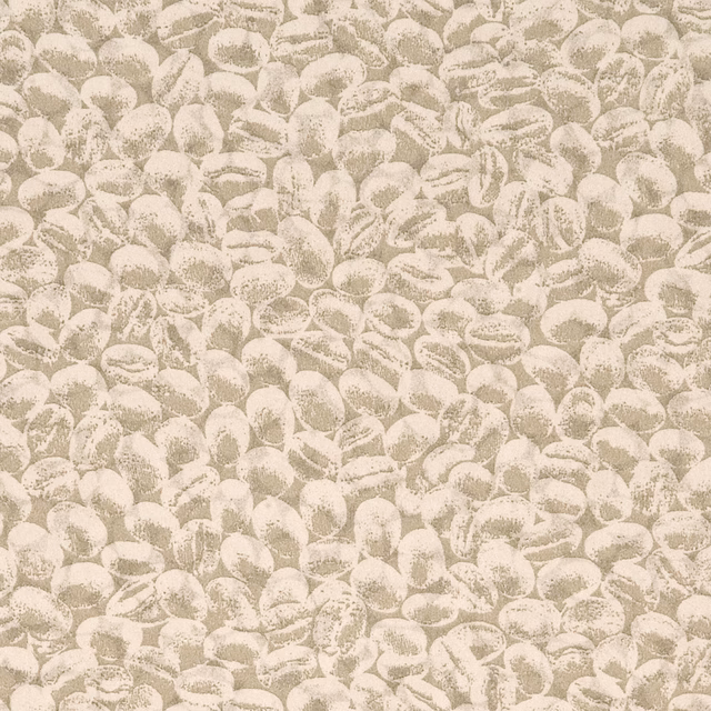 Pale gravel-taupe wallpaper with dense cream pebble-like botanical marks