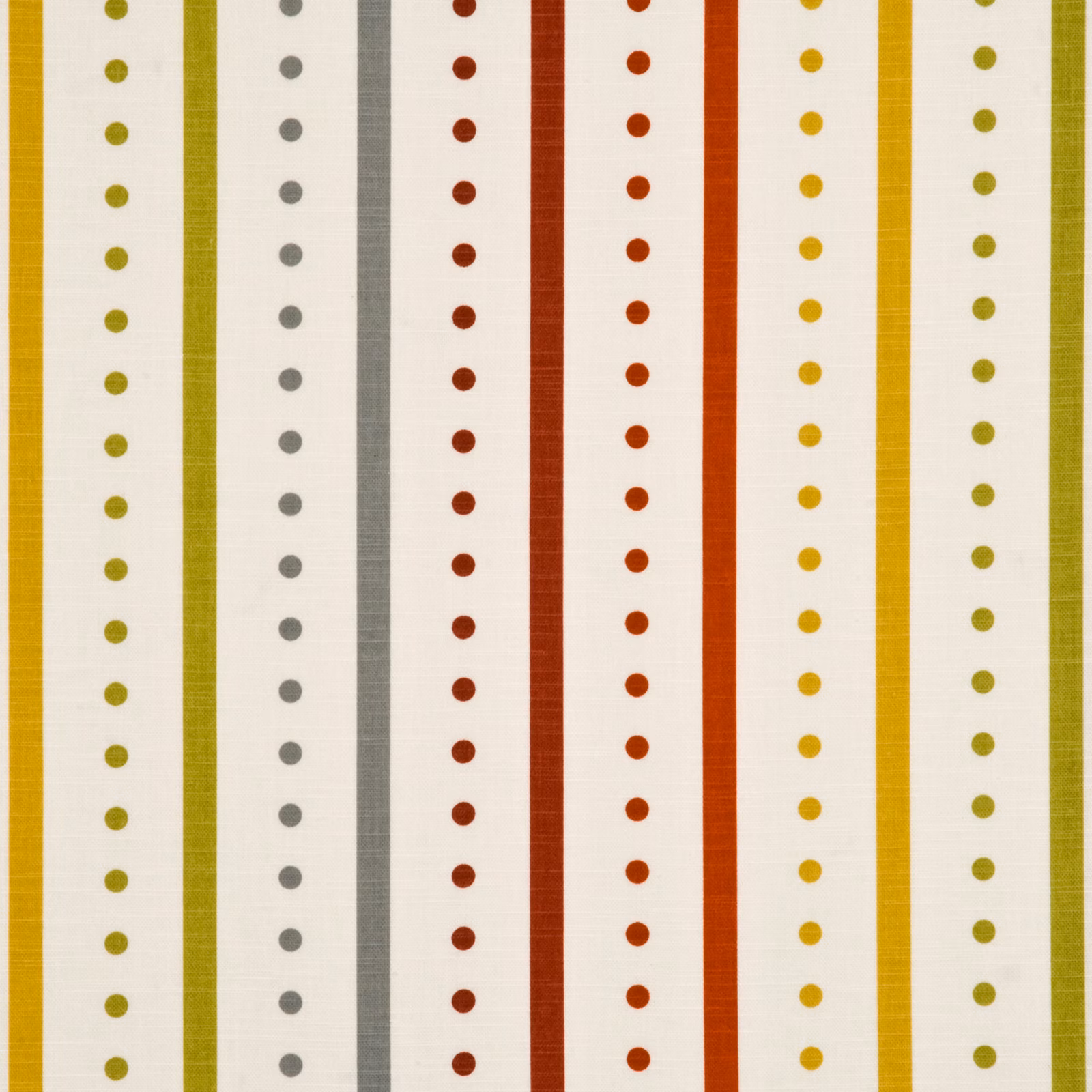 Ivory cotton stripe with brick-red, mustard, olive and grey dotted bands