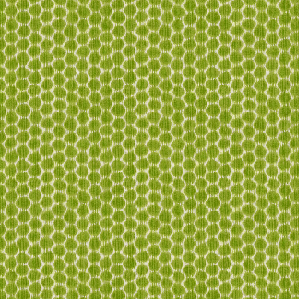Lime green cotton with pale linked oval columns and a softly textured weave