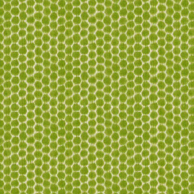 Lime green cotton with pale linked oval columns and a softly textured weave