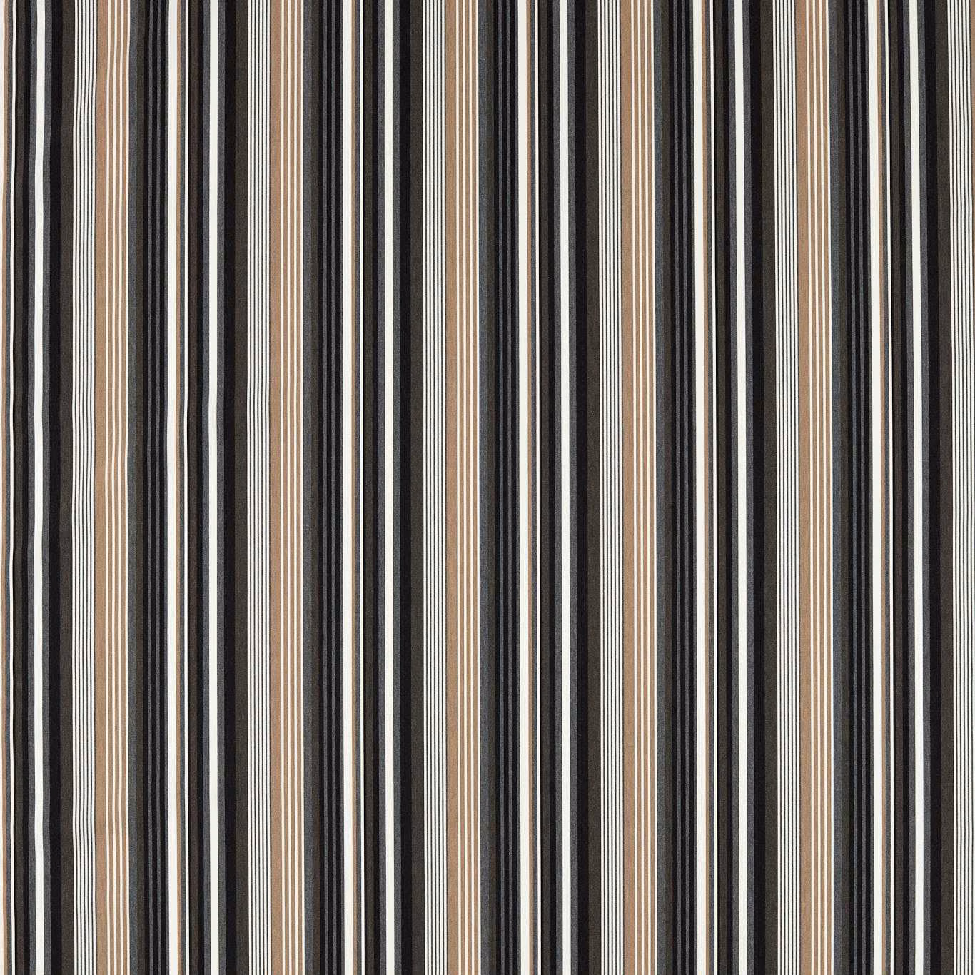 Charcoal, taupe and natural vertical stripes in a textured outdoor weave