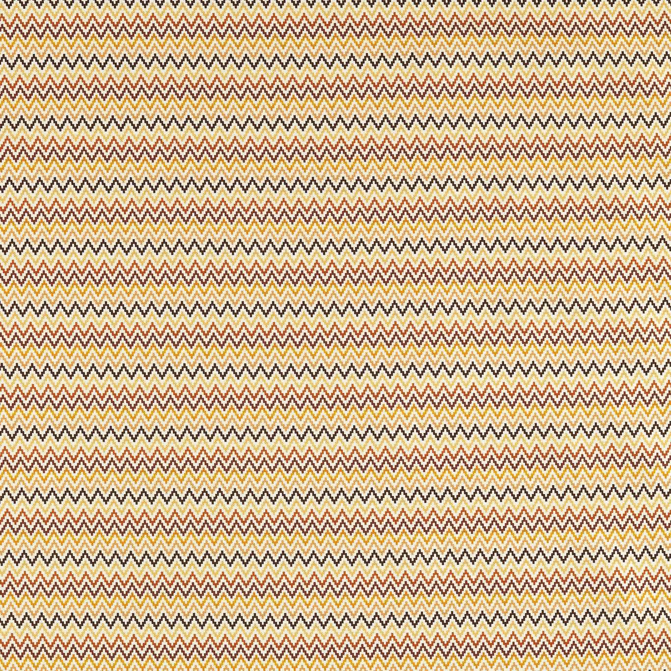 Russet outdoor fabric with fine cream, ochre, charcoal and terracotta chevron stripes