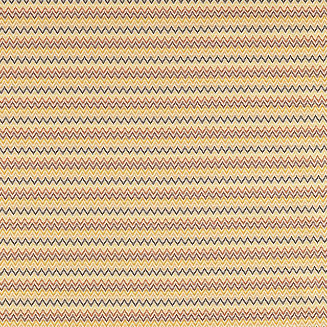 Russet outdoor fabric with fine cream, ochre, charcoal and terracotta chevron stripes