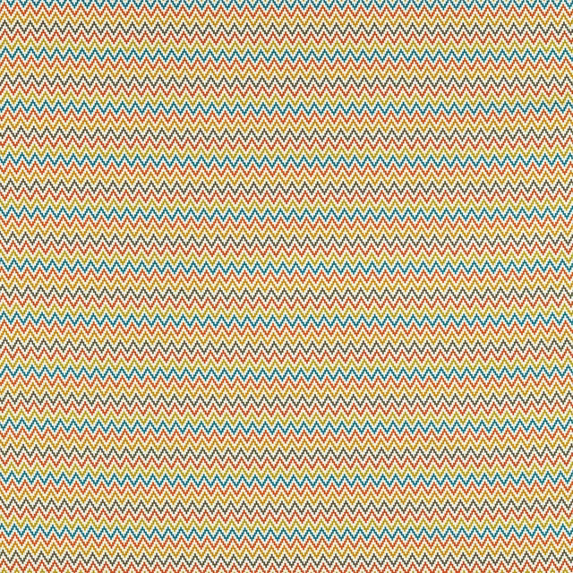 Teal, ochre, coral and cream small-scale chevron woven fabric swatch