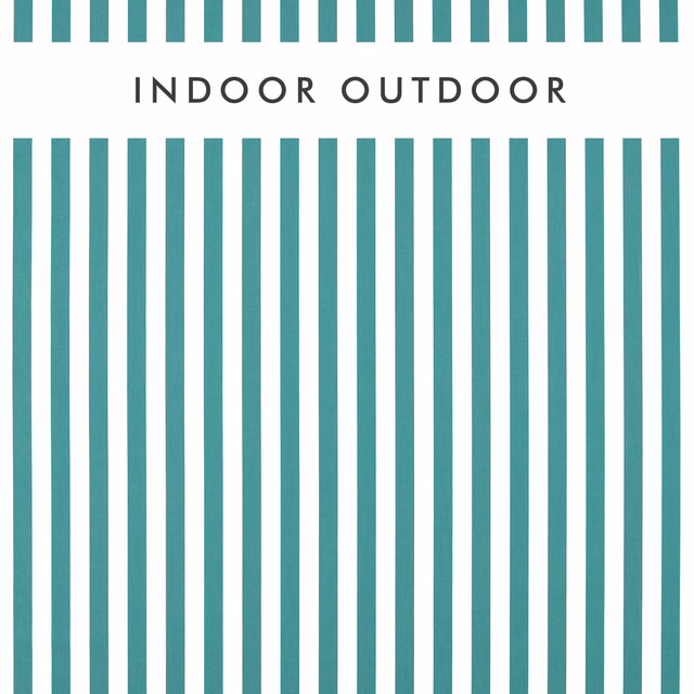 Cool lagoon-teal and white vertical stripe weave with fine surface texture