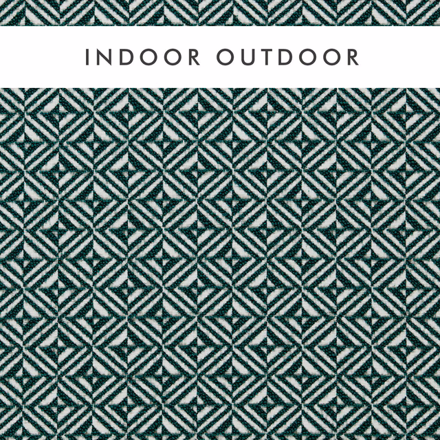 Forest green and cream woven fabric with repeating angular diamond geometry