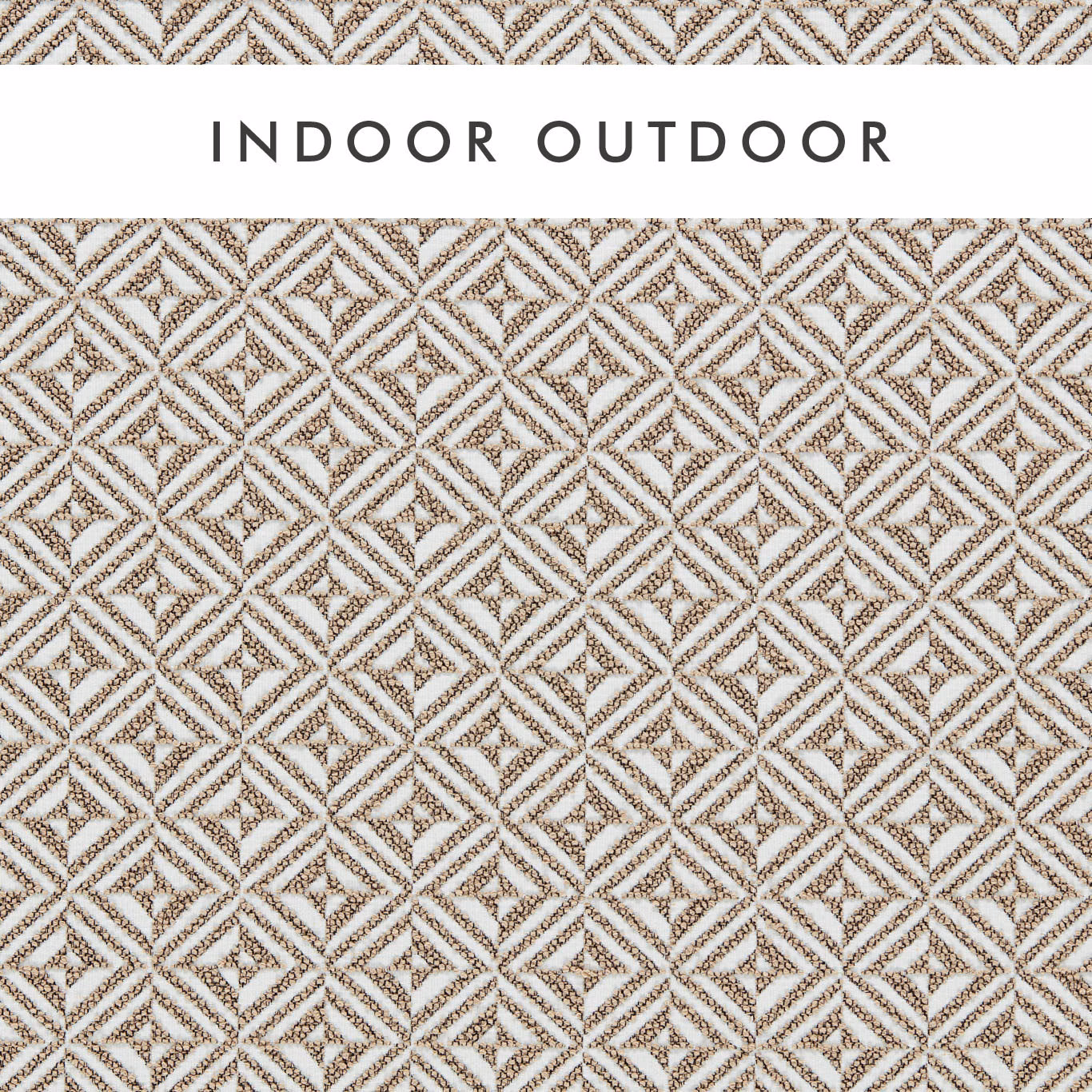 Warm linen-beige outdoor weave with taupe-brown interlocking diamond lines