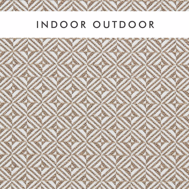 Warm linen-beige outdoor weave with taupe-brown interlocking diamond lines