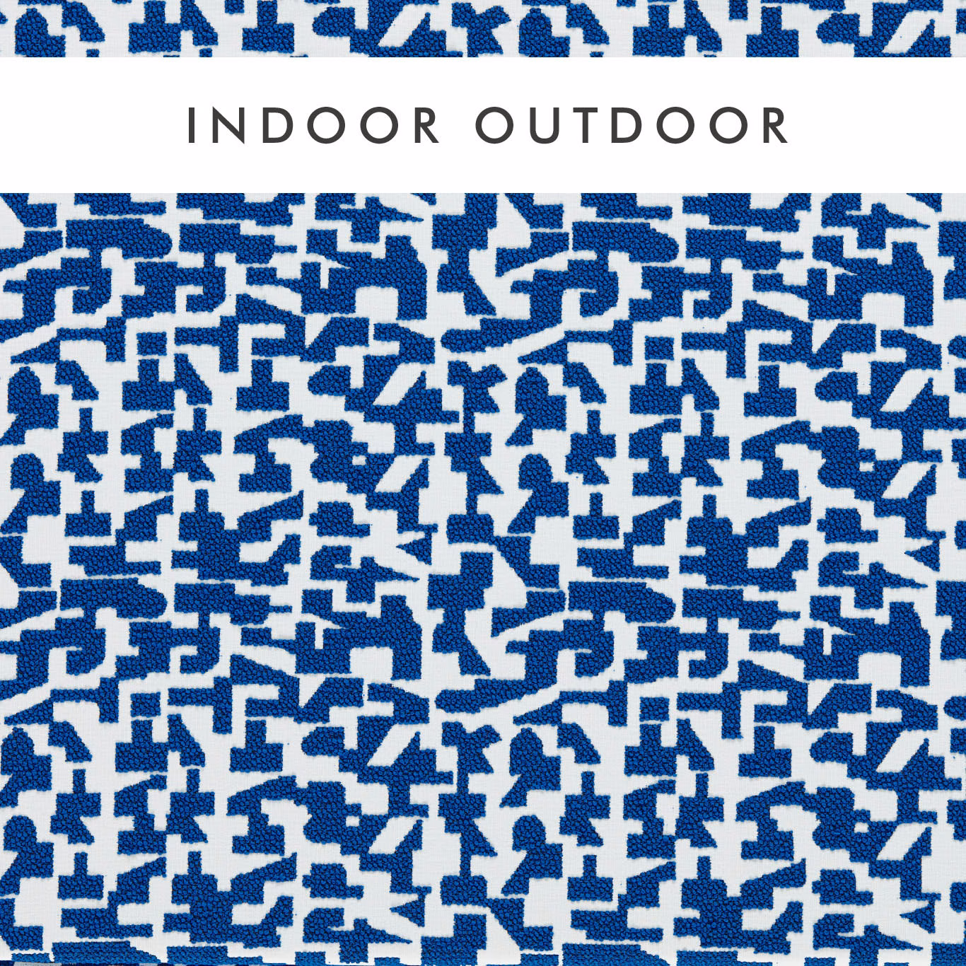 Cobalt blue and white textured geometric outdoor weave with broken block motifs