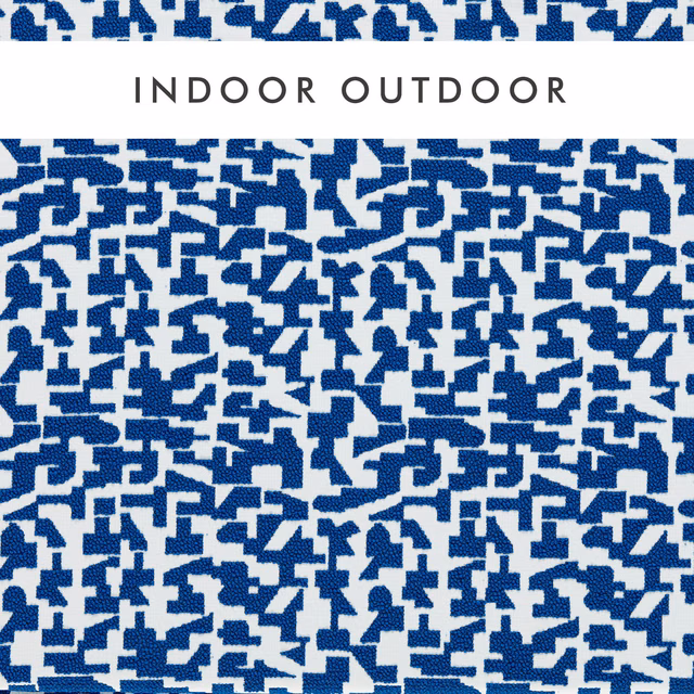 Cobalt blue and white textured geometric outdoor weave with broken block motifs