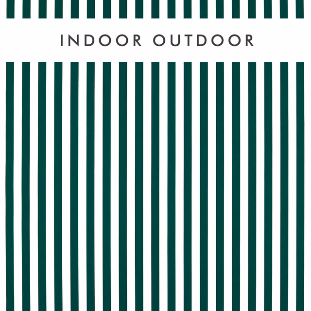 Deep forest green and white vertical striped woven outdoor upholstery fabric