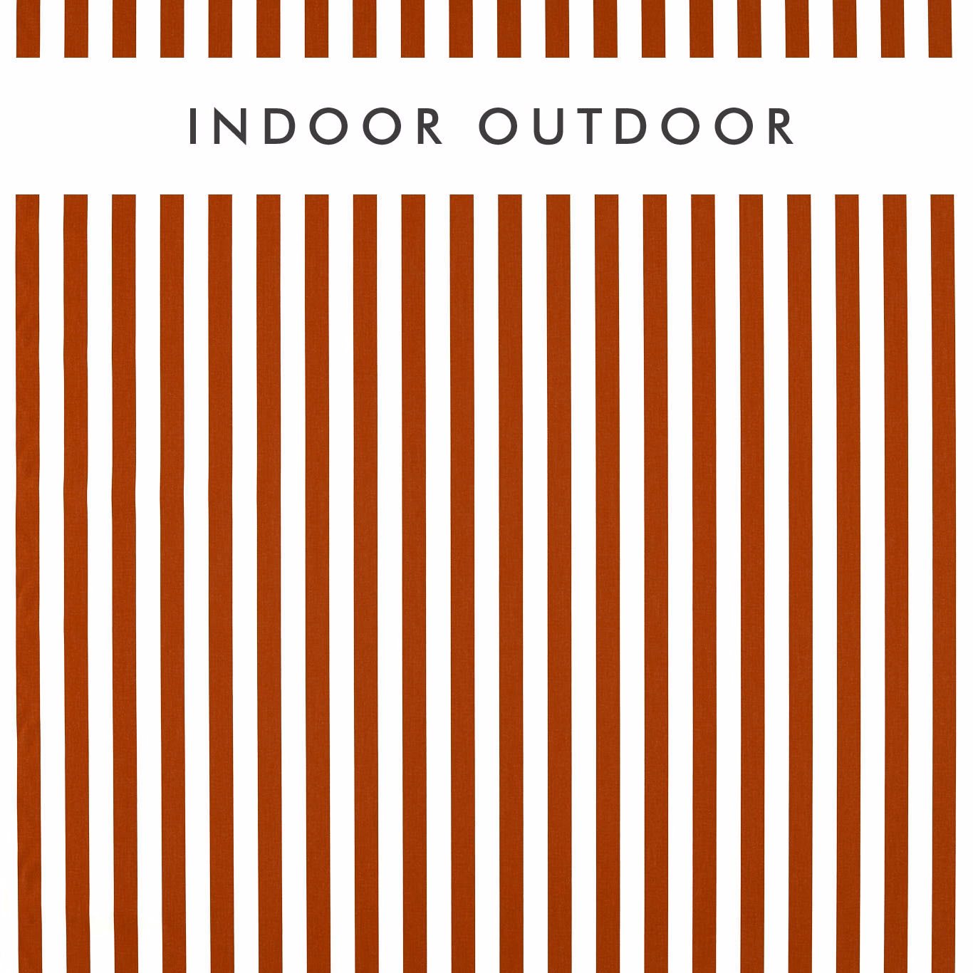 Warm russet vertical stripes on a white woven outdoor fabric ground