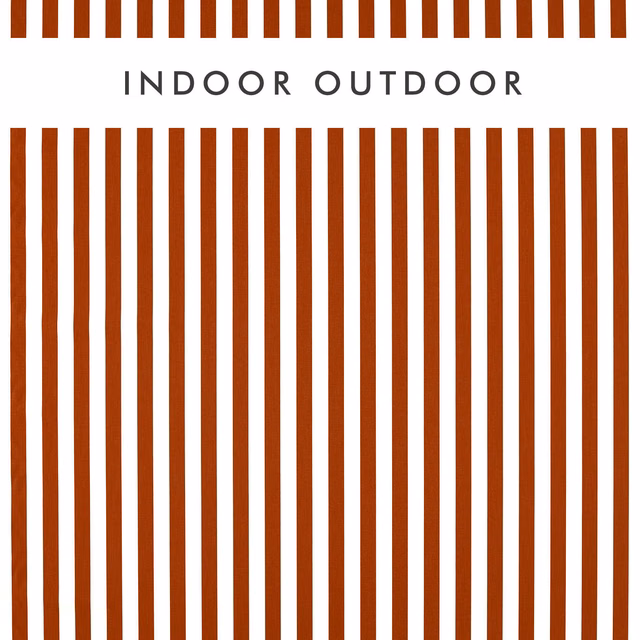 Warm russet vertical stripes on a white woven outdoor fabric ground