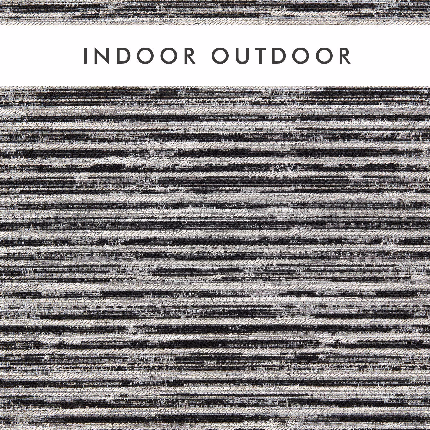 Ebony black woven upholstery with irregular grey and ivory horizontal striations