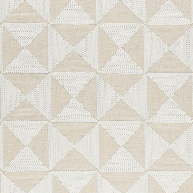 Warm beige and ivory woven triangles forming interlocking diamonds with fine textured striations