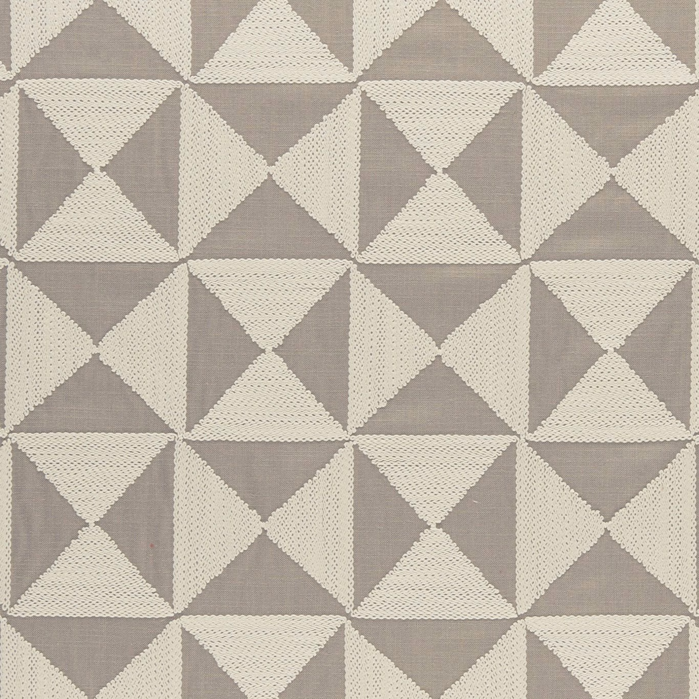 Muted taupe and ivory woven triangles in a tactile geometric repeat