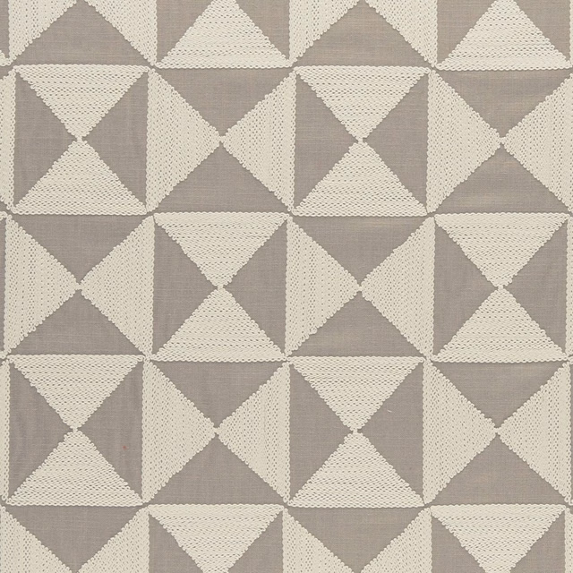 Muted taupe and ivory woven triangles in a tactile geometric repeat