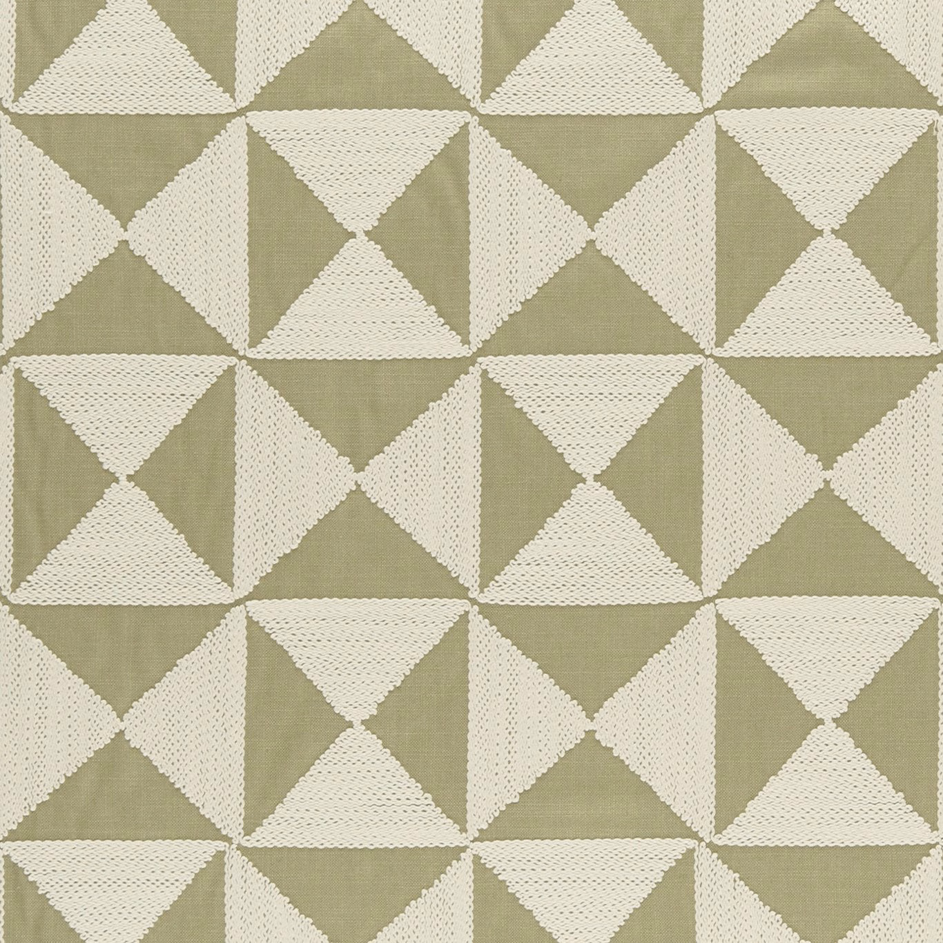 Muted willow olive fabric with raised ivory triangles in a tactile geometric weave