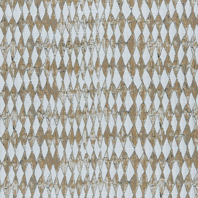 Cinnamon taupe geometric diamond weave with pale blue-grey textured ground