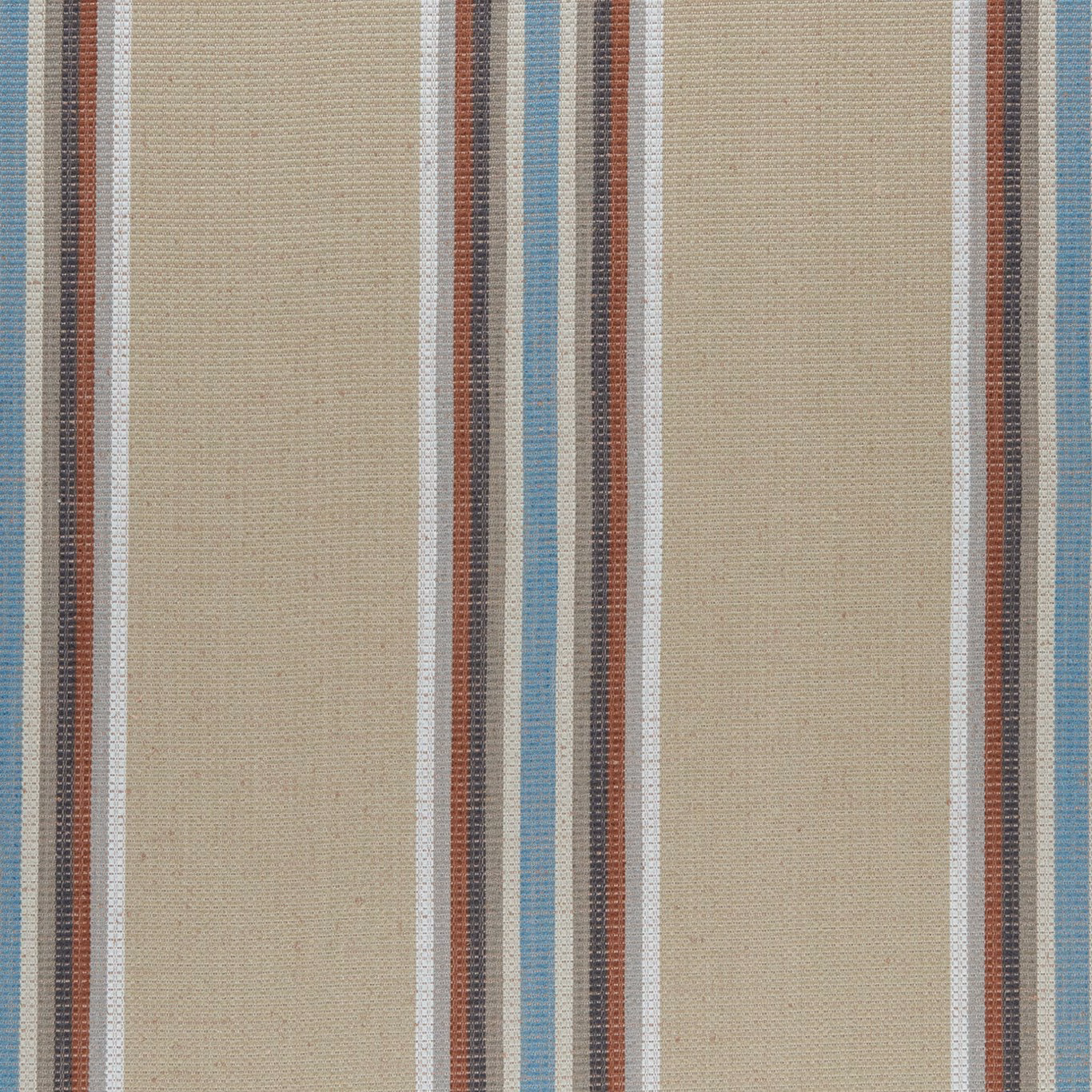 Beige woven ground with narrow aqua and cinnabar vertical stripes