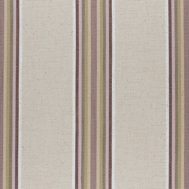 Ivory woven ground with dusty orchid, willow and taupe vertical stripes