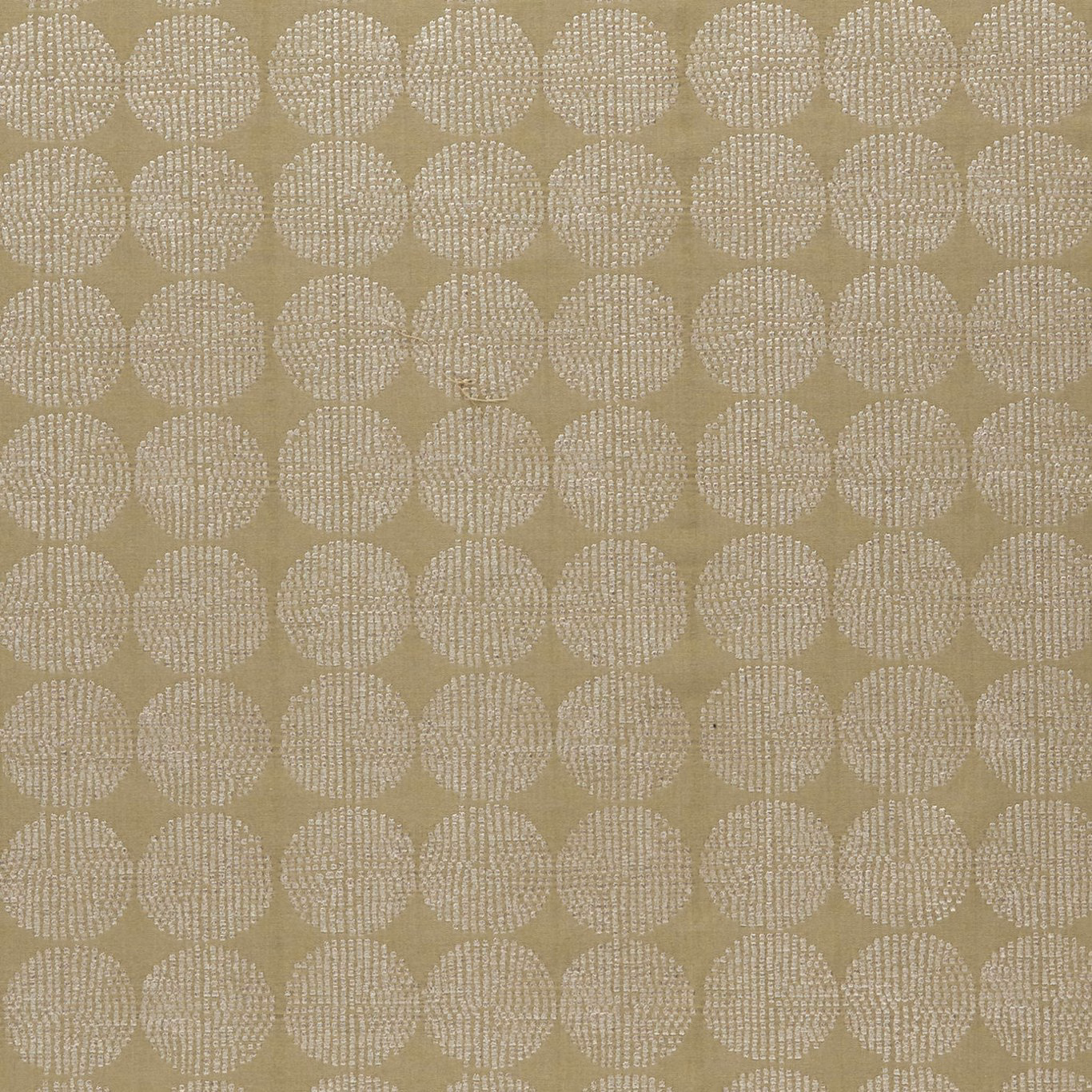 Muted willow-olive weave with cream dotted circles in a regular geometric repeat