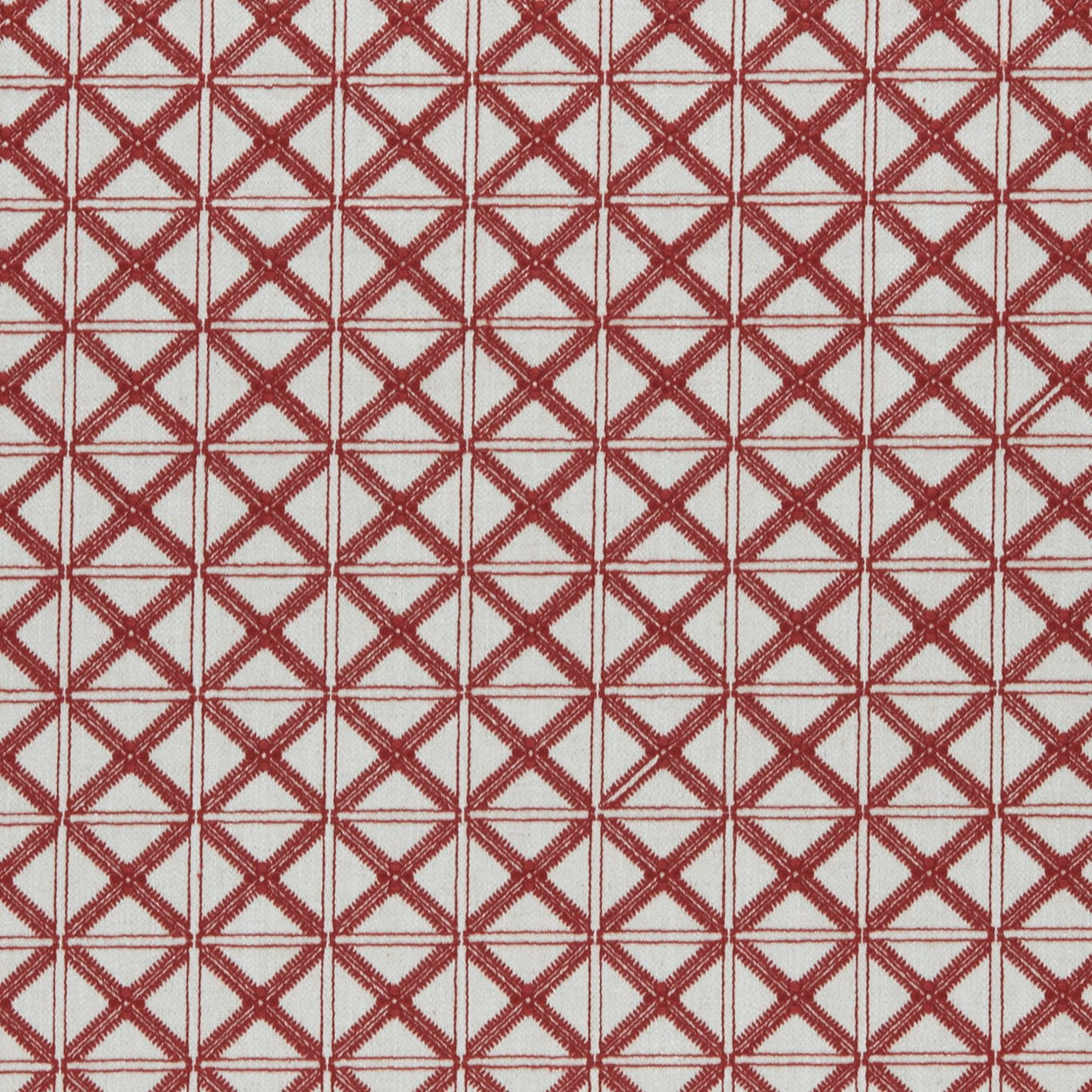Deep red diamond lattice woven across a warm cream ground