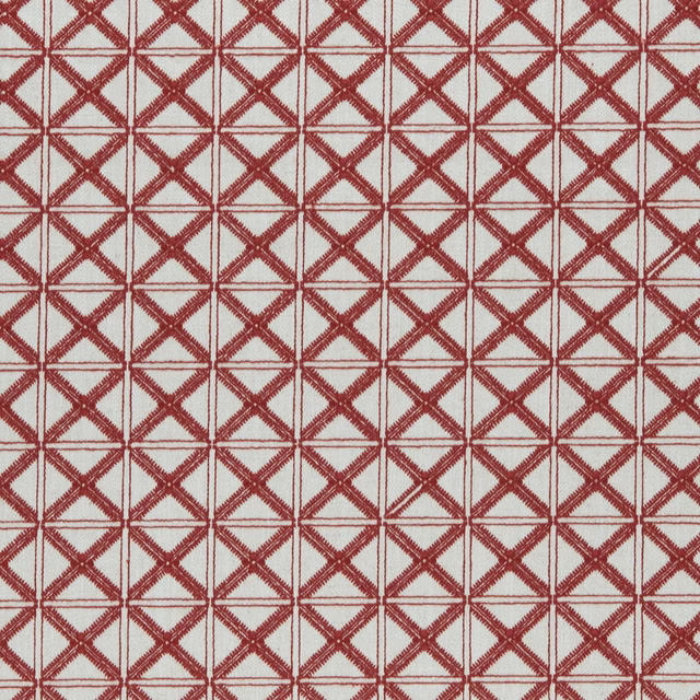 Deep red diamond lattice woven across a warm cream ground