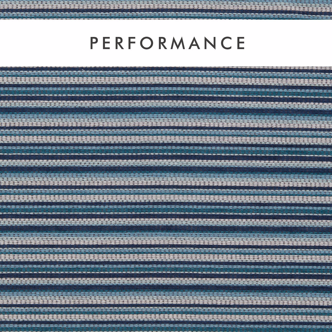 Midnight blue textile with fine teal, cream and pale grey horizontal woven stripes