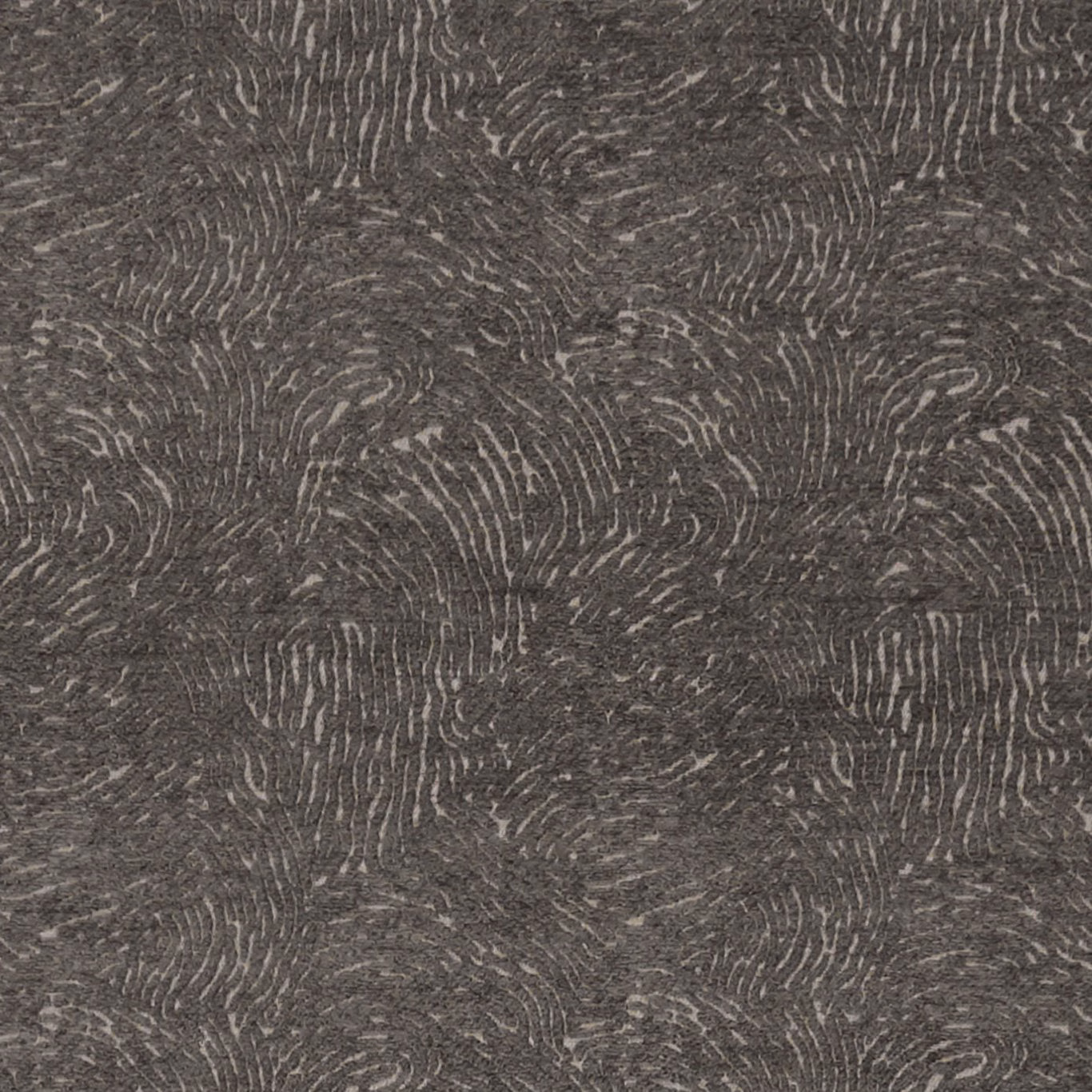 Deep charcoal textile with pale grey, swirling striated motifs and a dense tactile weave