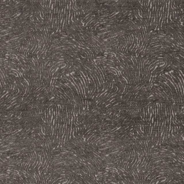 Deep charcoal textile with pale grey, swirling striated motifs and a dense tactile weave