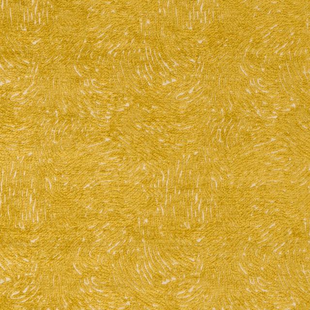 Golden chartreuse woven fabric with pale irregular brush marks and textured surface