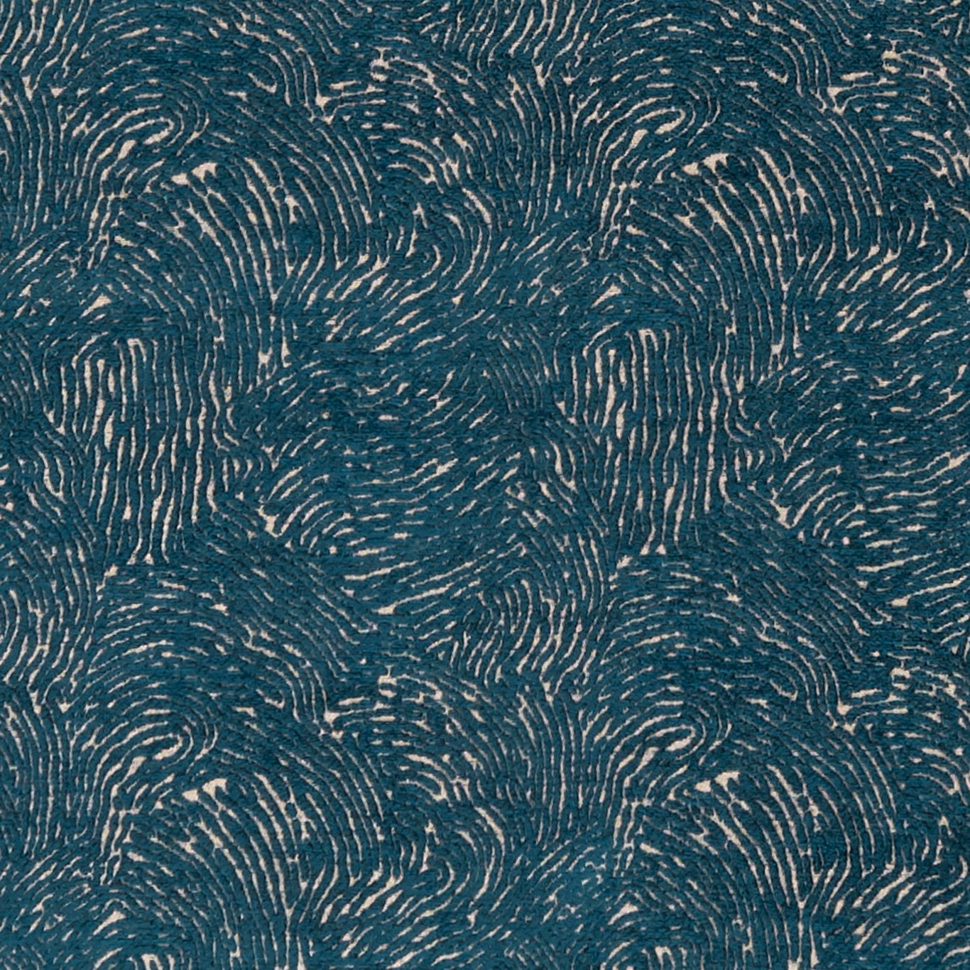 Deep teal woven fabric with pale taupe swirling brushstroke motifs and textured surface