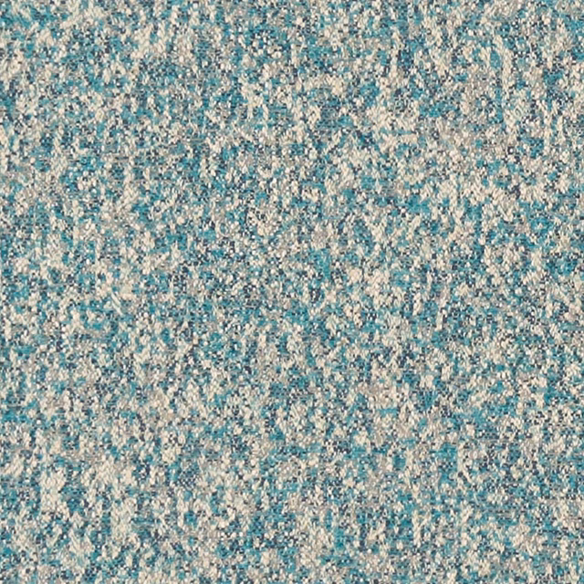 Close-up of cool teal woven upholstery with dense cream and blue-grey flecks
