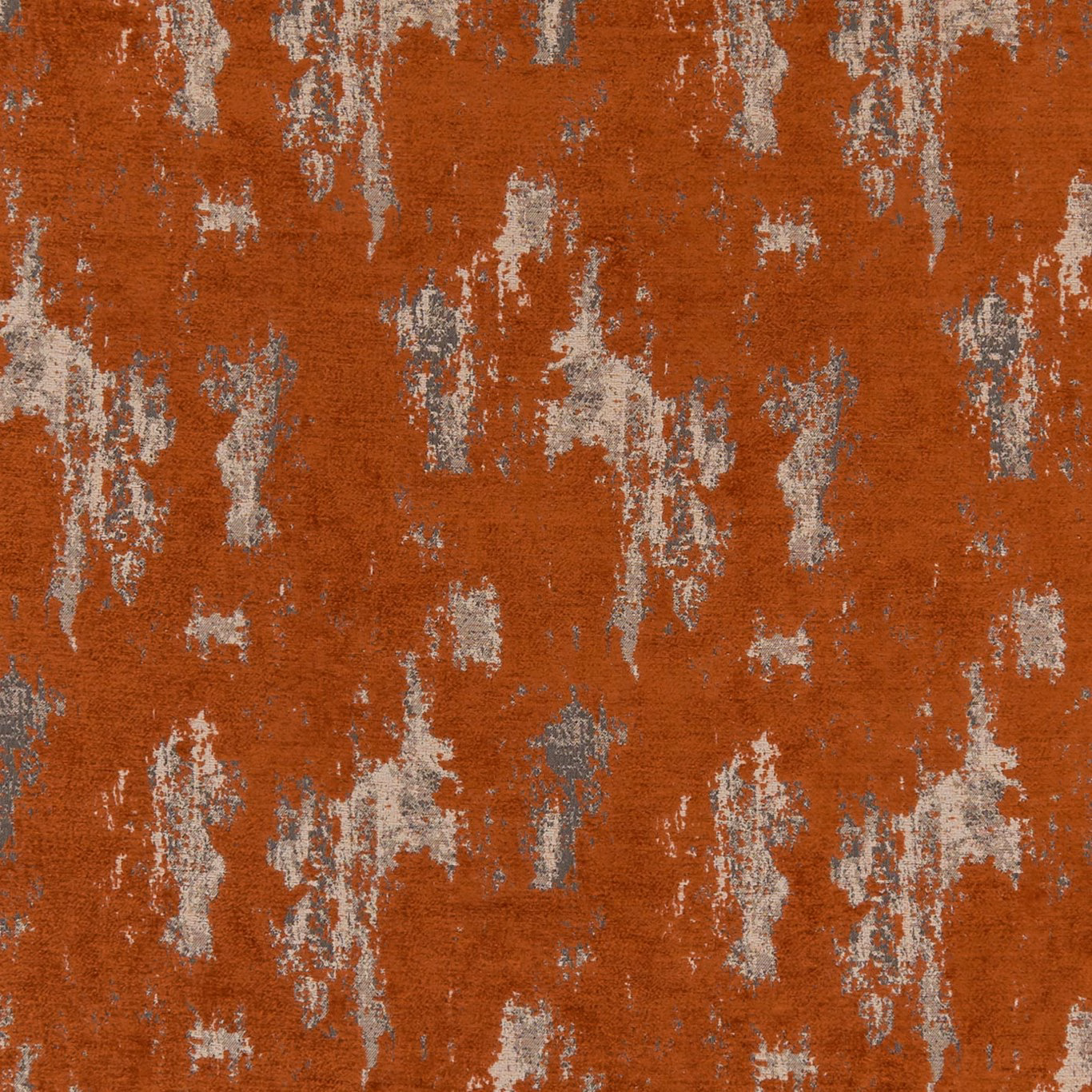 Burnt terracotta woven upholstery with chalk and grey distressed vertical motifs