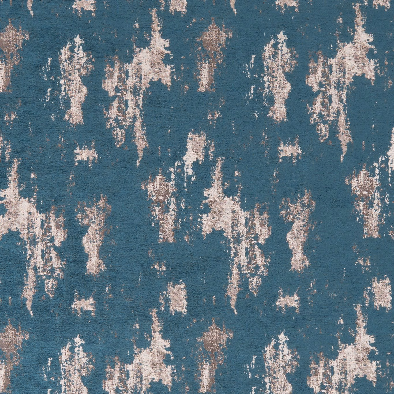 Deep teal fabric with irregular blush-ivory distressed vertical flecks and textured woven surface