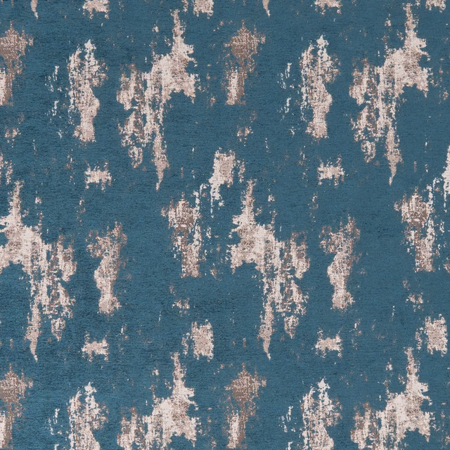 Deep teal fabric with irregular blush-ivory distressed vertical flecks and textured woven surface