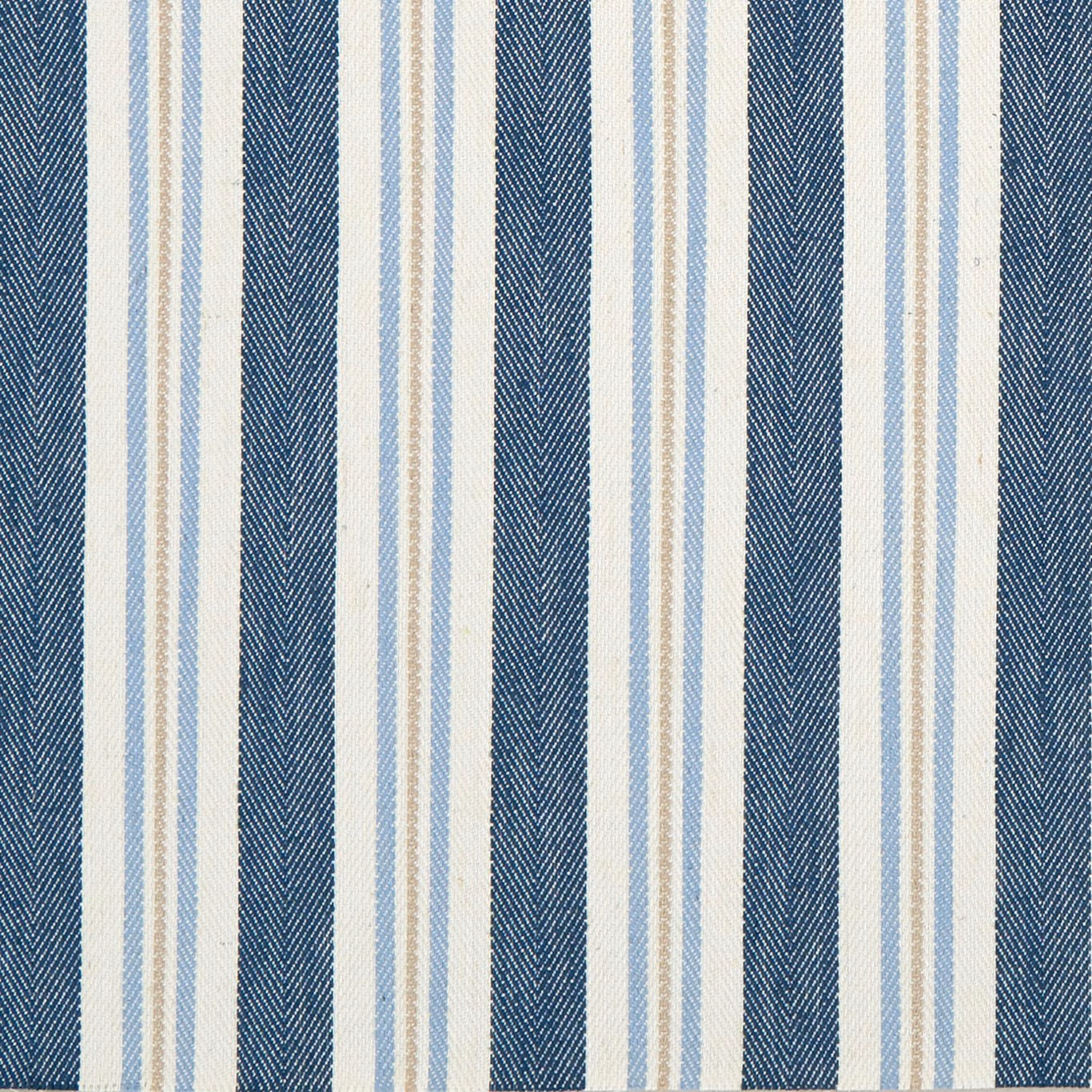 Muted denim-blue and ivory vertical stripes with fine herringbone woven texture
