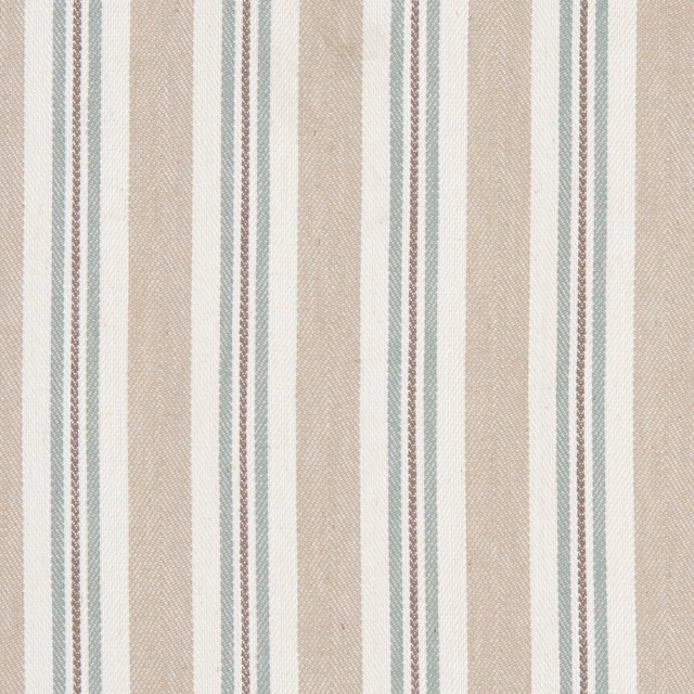 Warm linen striped fabric with mineral blue-green and muted mauve woven accents