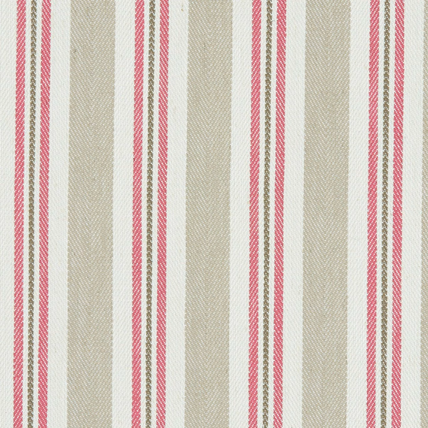 Muted raspberry and linen vertical stripes with fine herringbone texture in woven close-up