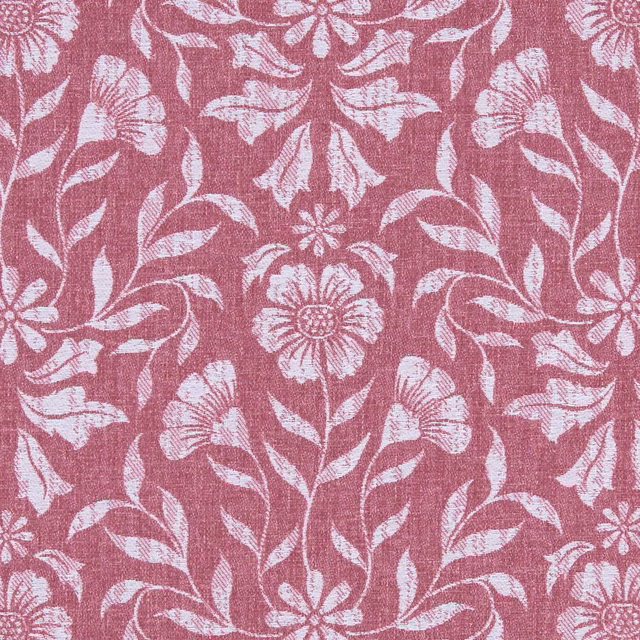 Muted raspberry woven ground with white floral stems, leaves and blooms