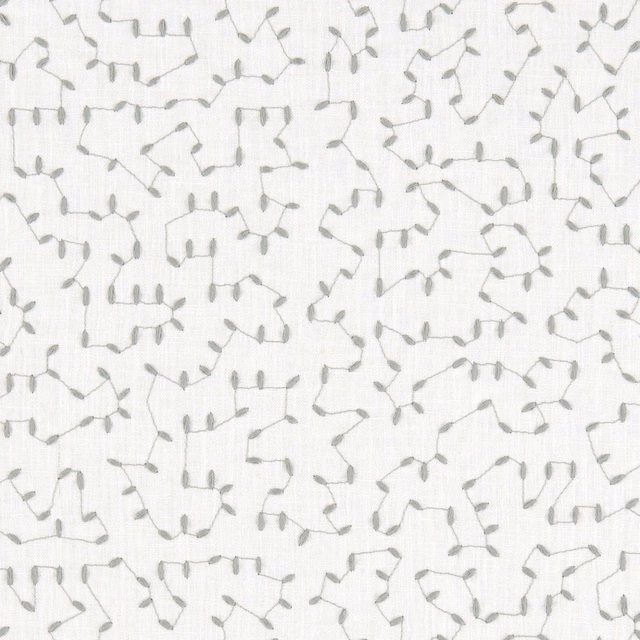 Pale duckegg fabric with fine vertical slub and scattered grey-green sprig lines