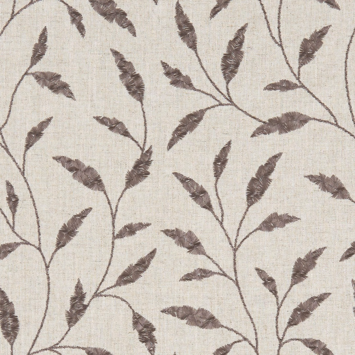 Warm ivory woven ground with charcoal feathered leaves and branching vines