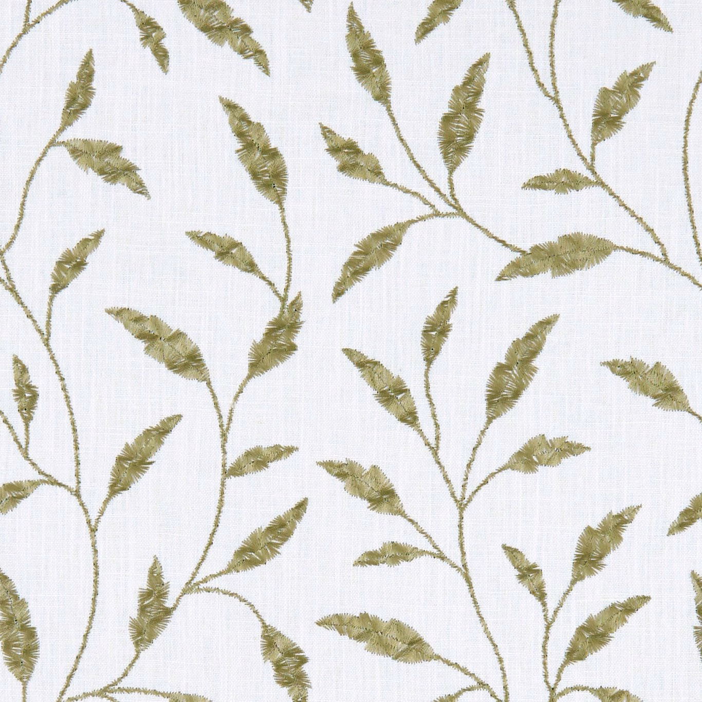 Muted olive leafy stems over a softly textured ivory woven ground
