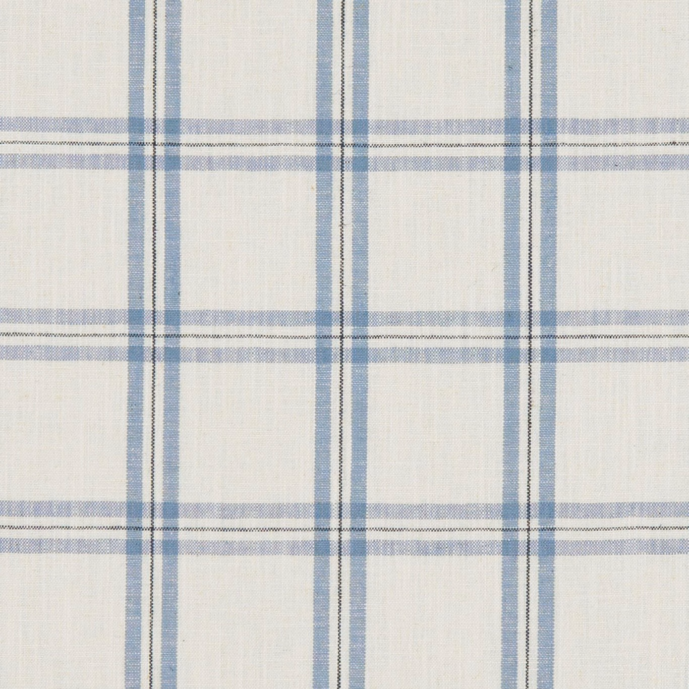 Cream woven fabric with muted denim-blue windowpane check and fine cross-lines