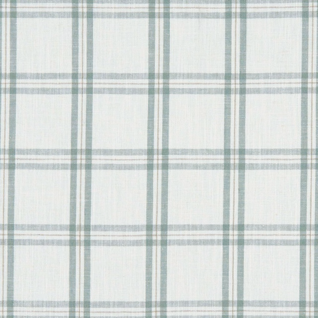 Pale mineral-blue checked weave with fine grey-green lines and a soft ground