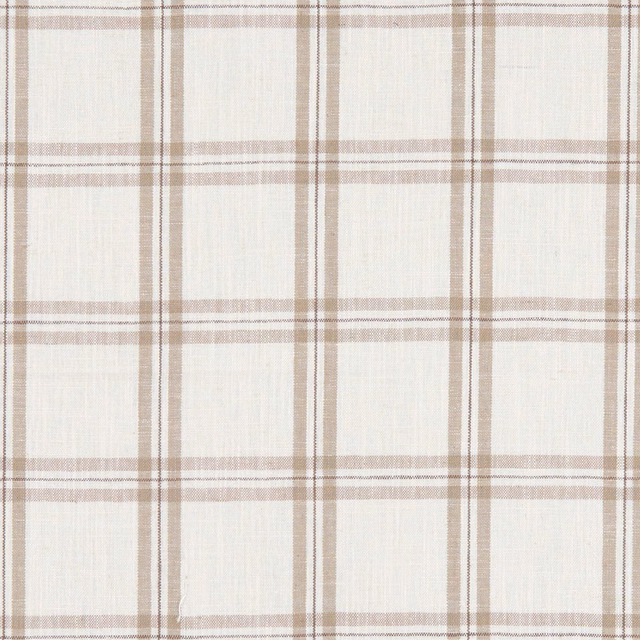Warm ivory checked fabric with taupe lines and a lightly textured woven surface